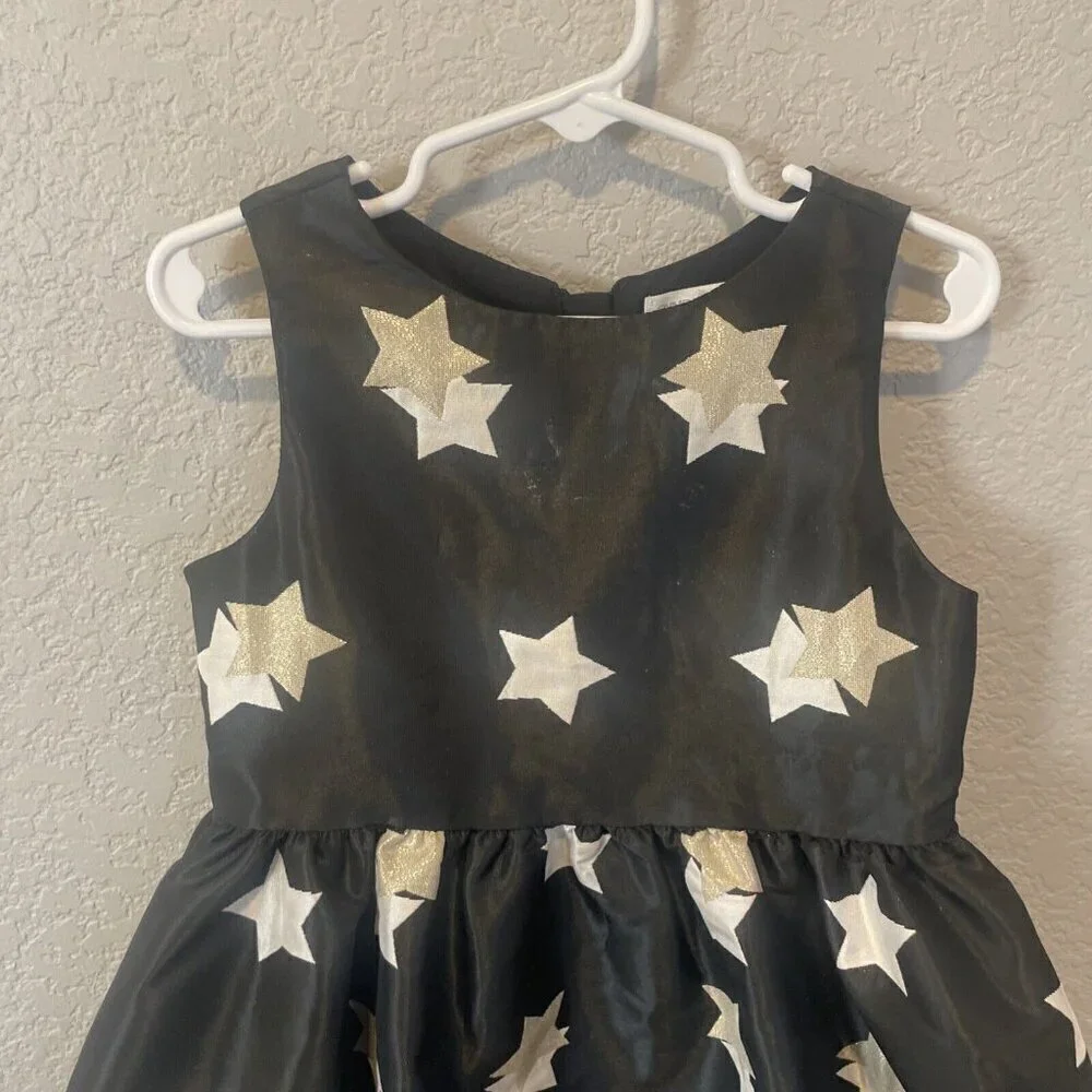 Gymboree Dress Girls 4 Black Gold Sparkle star Dress Christmas Wedding Lined
